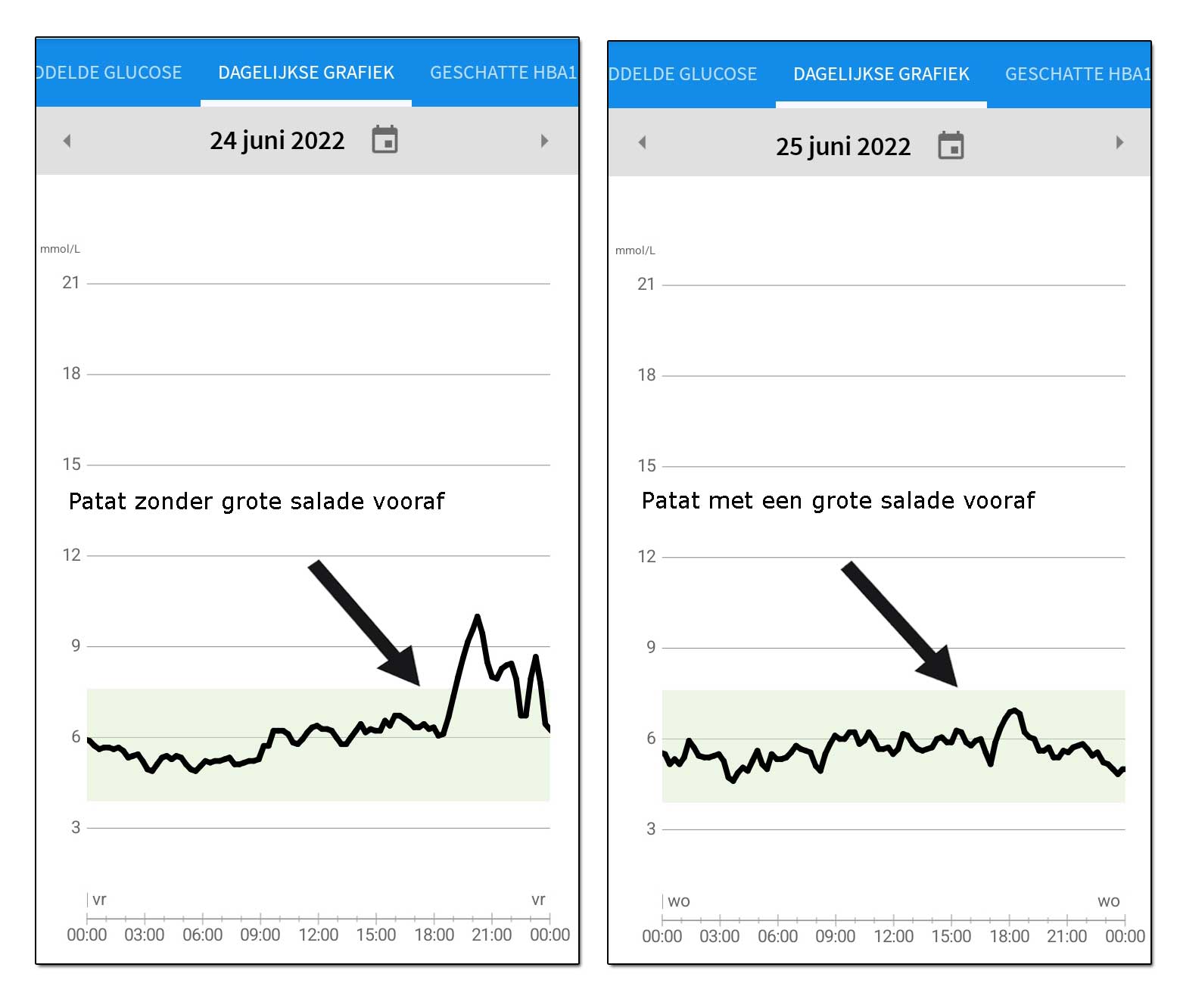 Het effect van een salade eten voor de patat